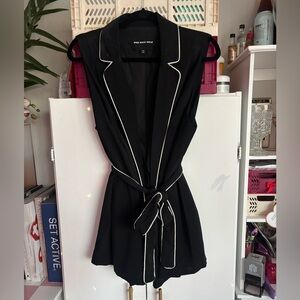 Black Sleeveless Blazer Vest with White Trim
